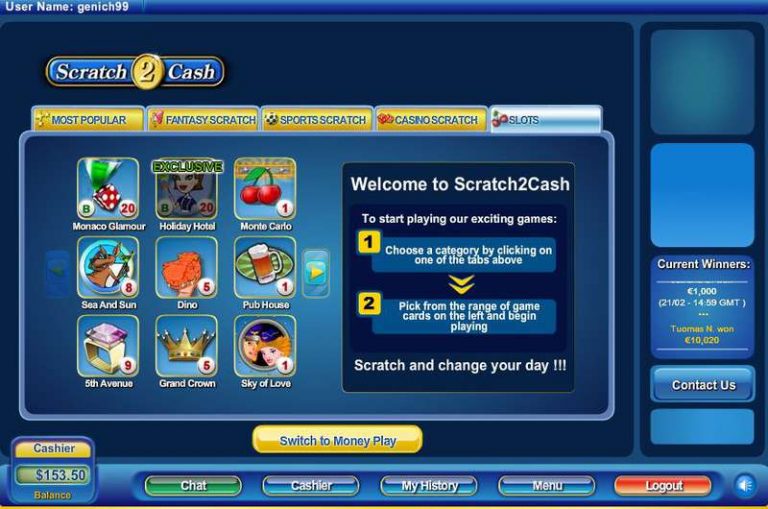 Scratch2Cash - 20 free spins with no deposit required!